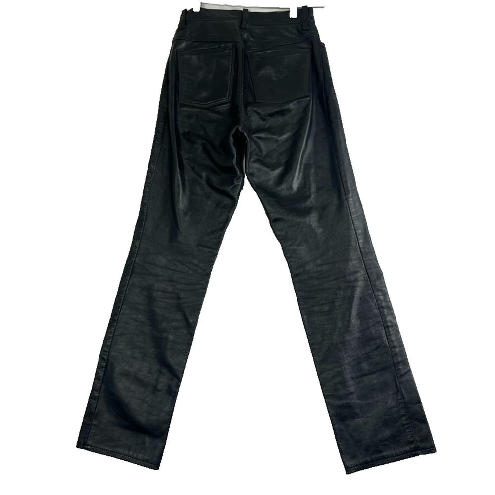 Pants Womens 26 Black Leather Straight Leg High Waisted Moto Rider - Picture 2 of 7